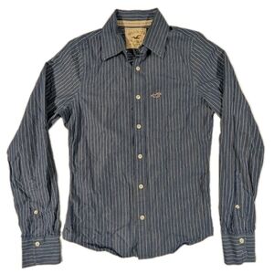 Hollister 100% Cotton Men's XS Casual Button Shirt Blue White Stripe Pocket